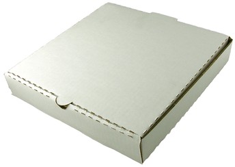Pizza Box.  10" x 10" x 2".  Plain White. B-Flute.  White outside/Kraft inside.