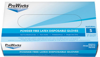 ProWorks® Latex Powder-Free Disposable Gloves.  Small. Natural color. 1000 count.