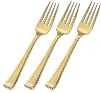 Heavyweight Plastic Forks. 7.25 in. Gold. 400 count.