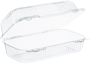 A Picture of product 967-179 StayLock® Clear Hinged Lid Containers. 9 inch, medium, oblong. 9.0" x 5.4" x 3.5". 125 Containers/Sleeve.