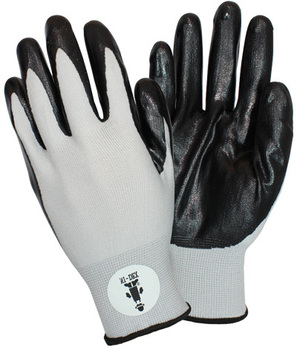 Nitrile Coated Knit Gloves. Size Small. Black/Gray. 12 pair.