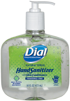 Dial® Professional Antibacterial Gel Hand Sanitizer,  16 oz Pump, Fragrance-Free, 8 Bottles/Case.