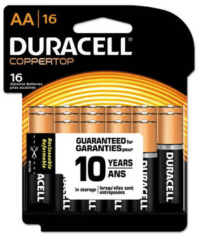 Duracell® CopperTop® Alkaline Batteries with Duralock Power Preserve™ Technology, AA, 16/Pk