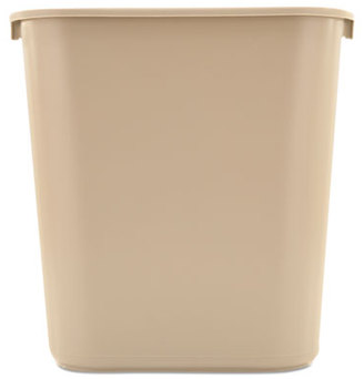 Rubbermaid® Commercial Deskside Plastic Wastebasket, Rectangular, 7 Gal, Beige