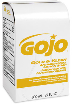 GOJO® Gold & Klean Antimicrobial Lotion Soap for GOJO® Bag-in-Box Dispensers. 800 mL. 12 Refills/Case.