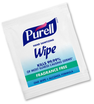 PURELL® Hand Sanitizing Wipes Alcohol Formula. 100 Individually-Wrapped Wipes in Box. 10 Boxes/Case.