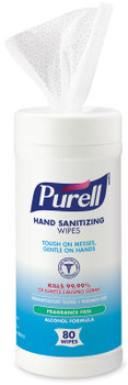 PURELL Alcohol Formulation Sanitizing Wipes.  80 Wipes/Canister, 12 Canisters/Case.