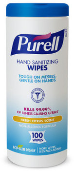 PURELL® Sanitizing Wipes, Cloth, 5.75" x 7", 100/Canister, 12 Canisters/Case.