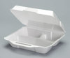 A Picture of product 217-702 Genpak® Hinged-Lid Foam Carryout Containers,  3-Comp, 9x9-1/4x3, White, 100/BG, 2 BG/CT