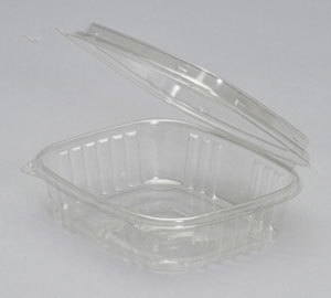 Clear Hinged Deli Container with High Dome Lid.  24 oz.  7.25" x 6.38" x 2.56".  100 Containers/Sleeve.
