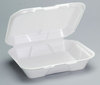 A Picture of product 217-713 Genpak® Snap It™ Hinged-Lid Foam Food Container,  Small, 1-Comp, White, 8-7/16x7-5/8x2-3/8, 100/Bag
