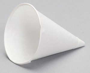Cone Cup.  4.5 oz.  White Color.  Rolled Rim Water Cup.  5,000/Case