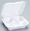 A Picture of product GNP-SN243V Genpak® Snap-It® 3 Compartment Vented Hinged Containers. 8 1/4 X 8 X 3 in. White. 100/bag, 2 bags/case.