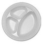 A Picture of product 241-223 Concorde® Non-Laminated Foam Plate.  3-Compartment.  10.25" Diameter.  White.  125 Plates/Sleeve, 500/Case