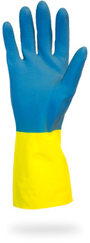 Gloves.  Blue Neoprene.  28 Mil.  Large Size.  Flock Lined, Individually Bagged.  12 Pairs/Package.
