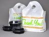 A Picture of product 964-563 Take Out Bags with Wave Top Handles and "Thank You" Print. 21" x 18" + 10" BG, 1.50 Mil, 500/Case