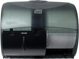 Tork® Twin Bath Tissue Roll Dispenser for OptiCore® 565728. 11 1/16 X 8 13/16 X 7 3/16 in. Black Translucent.
