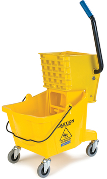 Mop Bucket with Side Press Wringer. 18.5 X 16.5 X 16.5 in. 26 qt. Yellow.
