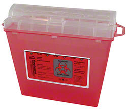 Sharps Container. 12 1/2 X 11 1/2 X 5 1/2 in. 5 qt. Red.