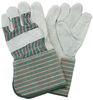 A Picture of product STZ-X7144 Gunn Cut Leather Gloves with Rubberized 4 1/2 in. Gauntlet Cuffs. Men's Size. Green and Pink. 10 dozen.