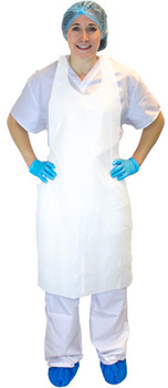 APRON 2MIL DISPOSABLE 28X46 WHT. HEAVY WEIGHT 2 MIL DISPENSER BOXED 5 BOXES OF 100 PER CASE.