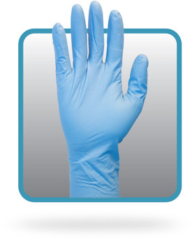 Gloves. Nitrile, Powder-Free, Blue Color, Large Size, 12" Long. 50 Gloves/Box, 10 Boxes/Case, 500 Gloves/Case.