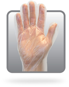 Gloves. Polyethylene, Powder-Free, Clear Color, X-Large Size.  100 Gloves/Box, 10 Boxes/Case, 1,000 Gloves/Case.