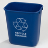 A Picture of product 963-201 Rectangular "RECYCLE" Office Wastebasket. 14.5 X 10.5 X 15 in. 28 qt. Blue.