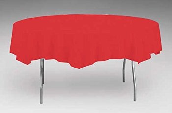Octy-Round® Plastic Tablecovers. 82 in. Classic Red. 12 count.